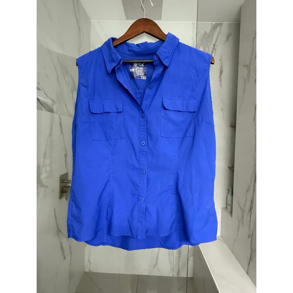 SILVER BAIT Women's Sleeveless Button Up Vented Fishing Shirt Royal Blue Size XL